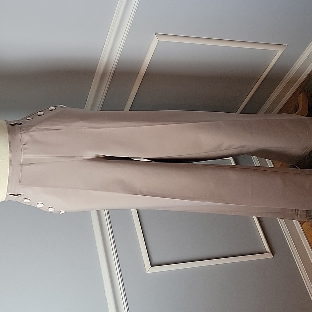 LISA RINNA NeW Taupe Flat Front Silver Button High Rise Sailor Style Dress Pants